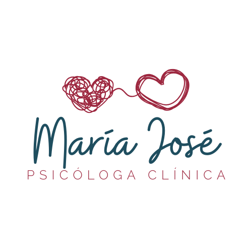 Logo de María José, Psicóloga Clínica: dos corazones unidos por un hilo.